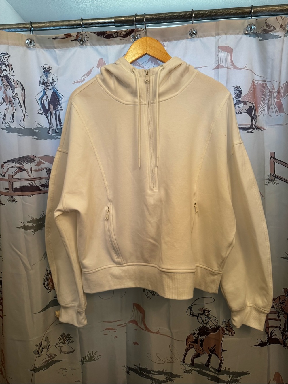 Cream Half-Zip Cropped Hooded Sweatshirt - OLD NAVY Active Wear